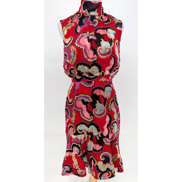 Saloni Phoebe Coral Daybreak Devore Floral Dress Size 6 Ruffle Hem Silk Blend - Picture 4 of 14